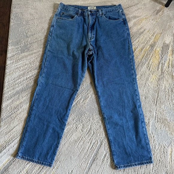 LL Bean jeans fleece lined plaid cotton classic fit 37 X 30 - Picture 2 of 9